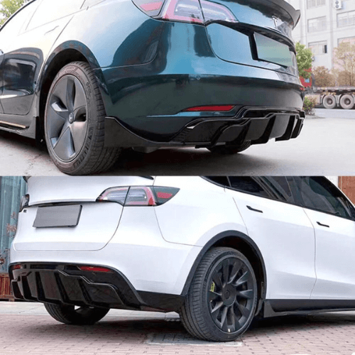 Kit carrosserie Aero pour Tesla Model 3 et Model Y, vue arrière de véhicules avec ailerons pour un look dynamique.