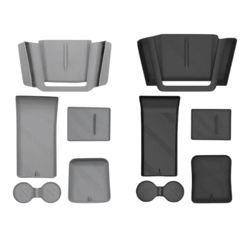 Variety of central console protection accessories for Tesla vehicles, designed for durability and style.