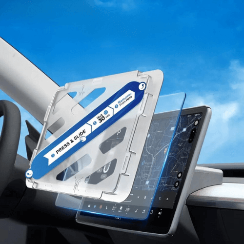 Protection d'écran pour Tesla Model 3 ou Y, installation facile avec instructions sur l'écran.
