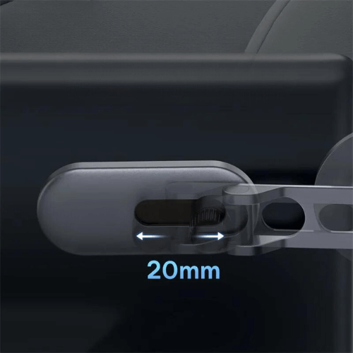 Support de téléphone pour Tesla montrant un mécanisme de réglage de 20mm pour un ajustement parfait.