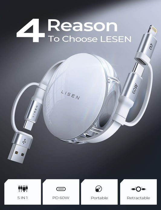 LISEN 3-in-1 Retractable Charging Cable