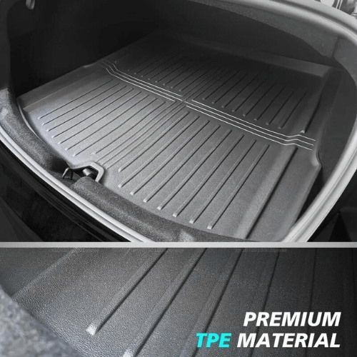 Tapis de coffre en TPE premium pour Tesla Model 3, offrant protection et style dans l'espace de chargement.