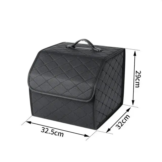 Boîte de rangement pour coffre de voiture, dimensions 32,5 x 32 x 29 cm, design élégant et pratique, en noir.