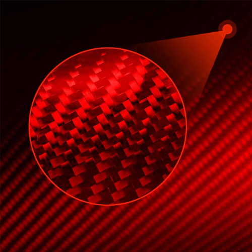 Texture pattern of red carbon fiber design on dark background for automotive customization.