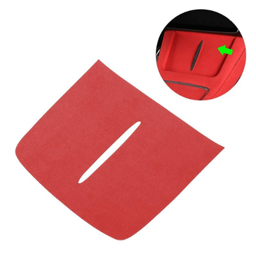 Covering console centrale Tesla en rouge, design sur mesure pour une protection et un style intérieur optimal.