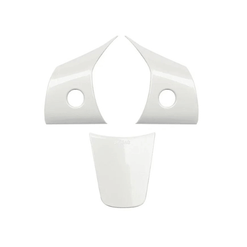 Set of white Tesla Model 3 or Model Y steering wheel covers for enhanced interior aesthetics and comfort.