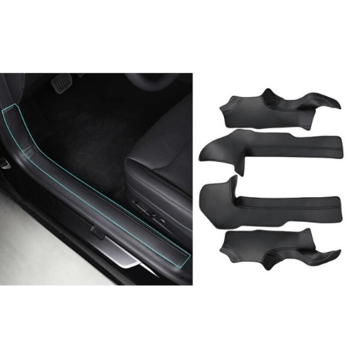 Protection de seuil de portière en similicuir, protections de seuil noires pour voiture, installation facile et rapide.