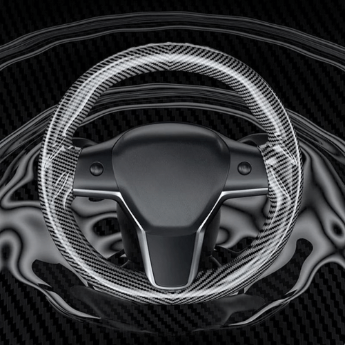 Couvre volant de Tesla Model 3 ou Y en fibre de carbone avec finition brillante pour un intérieur stylé.