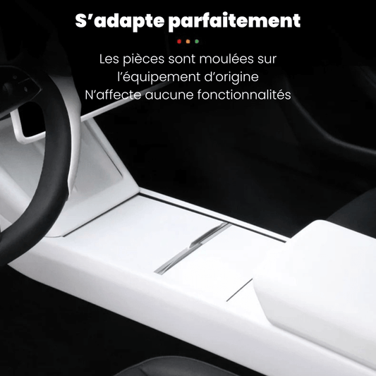 Covering console centrale pour Tesla Model Y 2025, s'adapte parfaitement et préserve les fonctionnalités d'origine.