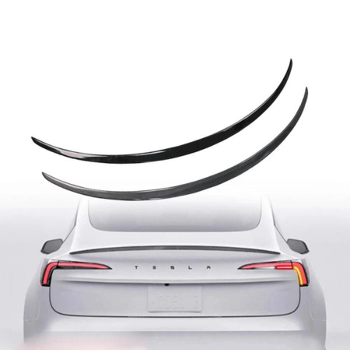 Becquet pour Tesla Model 3 Highland améliorant l'aérodynamisme et l'esthétique, disponible en finitions carbone.