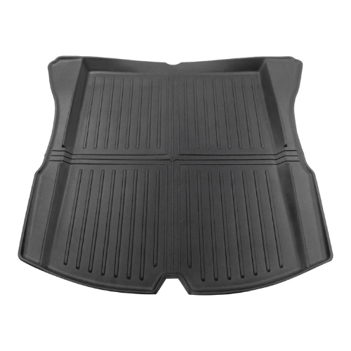 Tapis de coffre pour Tesla Model 3 Highland, conçu pour protection et style, coloris noir, texture rainurée.