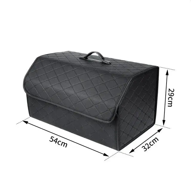 Boîte de rangement noire pour coffre Tesla, dimensions 54cm x 32cm x 29cm, idéale pour l'organisation et le rangement.