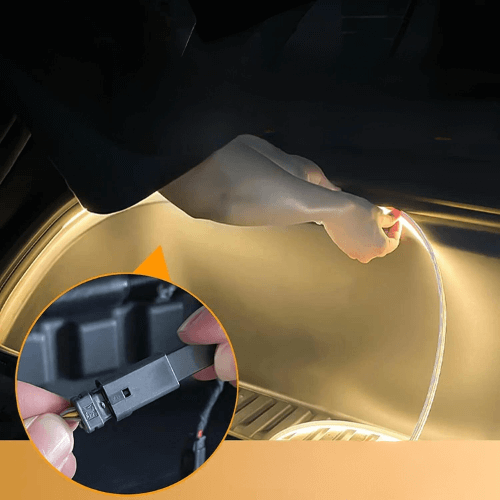 Installation of LED lights in Tesla Model 3 front trunk, showcasing ease of use and bright illumination.