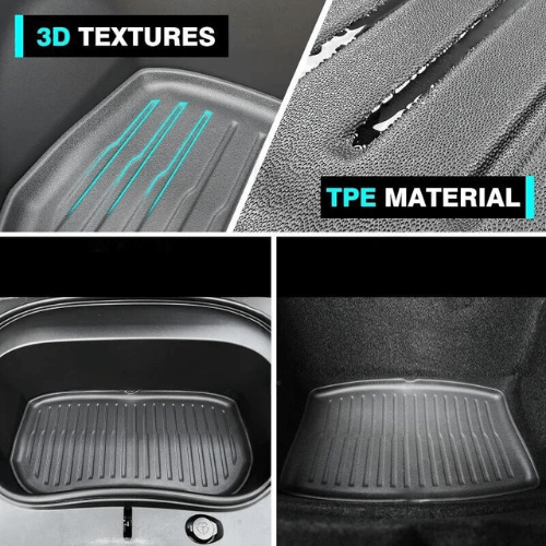 Tapis de coffre Tesla Model 3 avec textures 3D et matériau TPE pour une protection optimale.