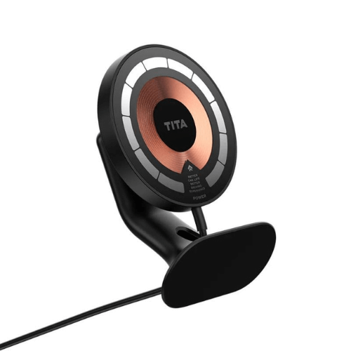Support de téléphone TITA pour Tesla avec chargeur sans fil intégré, design moderne et pratique.