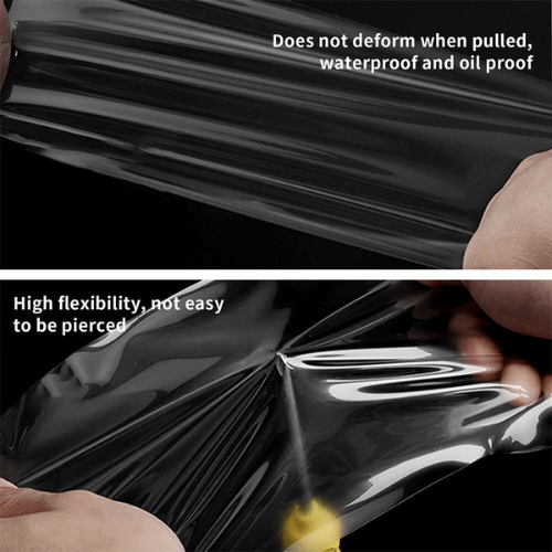 Close-up of flexible, waterproof TPU film demonstrating resistance to deformation and punctures.
