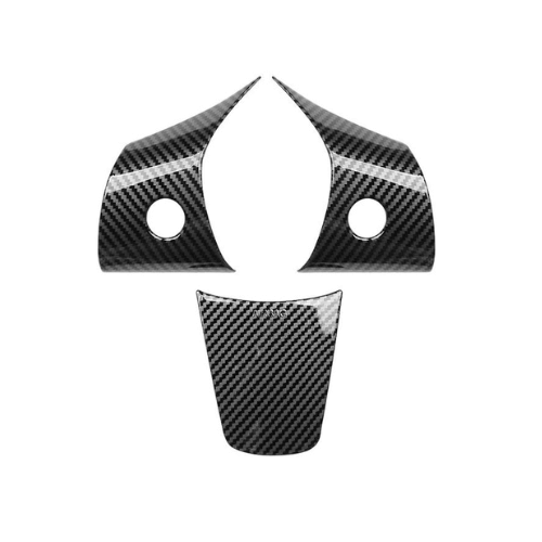 Set of carbon fiber covers for Tesla Model 3 or Model Y steering wheel, enhancing interior aesthetics.