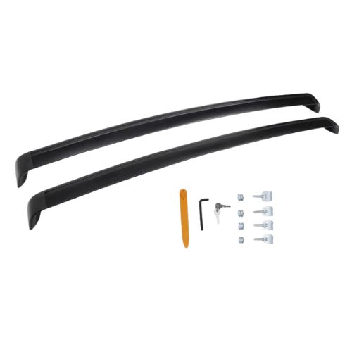Barres de toit pour Tesla Model Y avec accessoires d'installation, design aérodynamique et durable.