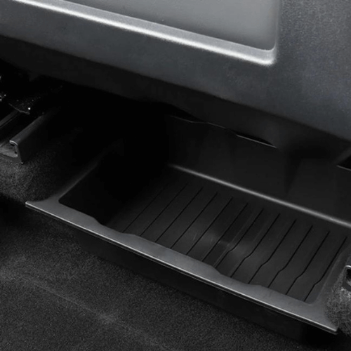 Bac de rangement sous siège Tesla Model X, optimisant l'espace de rangement intérieur en toute simplicité.