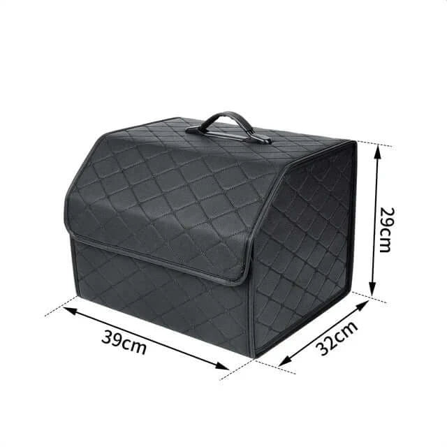 Boîte de rangement noir pour coffre Tesla, dimensions 39cm x 32cm x 29cm, idéale pour optimiser l'espace.