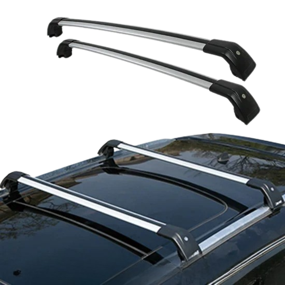 Barres de toit en aluminium pour MG HS, robustes et élégantes, idéales pour transporter vélos et valises.