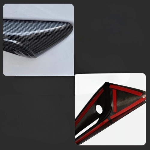 Covering de clignotants pour Tesla en finition carbone et rouge, durabilité et style pour votre véhicule électrique.