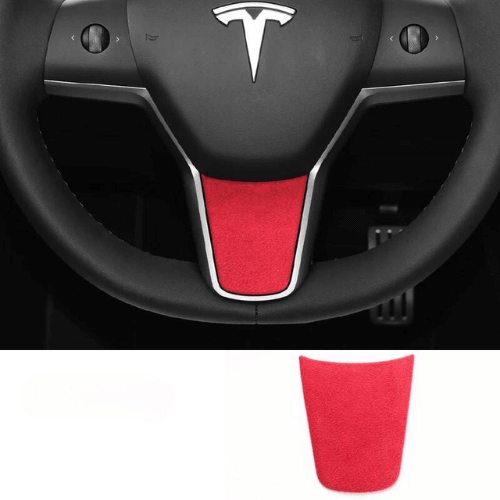 Covering volant suédine rouge pour Tesla Model 3 et Model Y, améliorant confort et style.