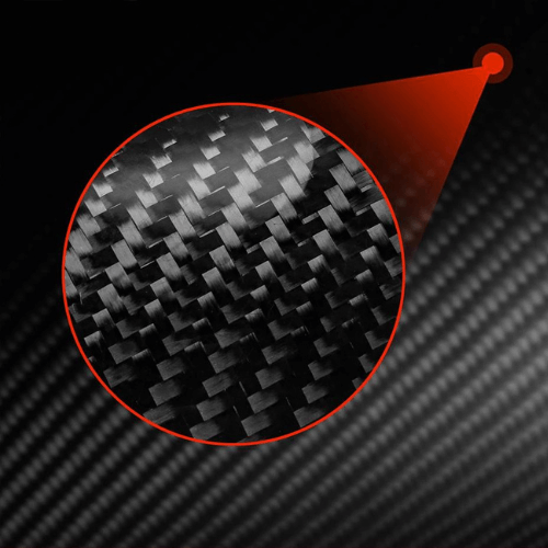 Close-up of high-quality carbon fiber texture for Tesla mirror covers, showcasing unique design and customization.