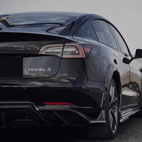Tesla Model 3 with Turbo body kit, showcasing sleek design and enhanced aerodynamics.