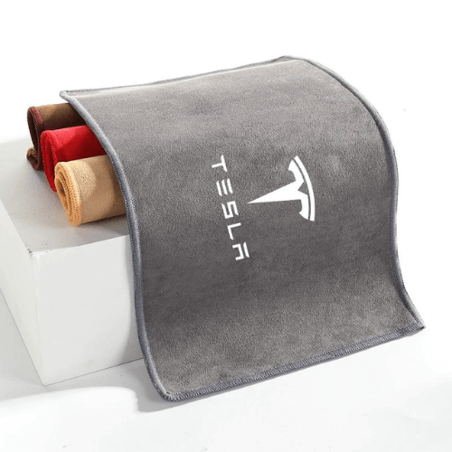 Premium Tesla microfiber cleaning cloths, designed for effective scratch-free maintenance of your vehicle.