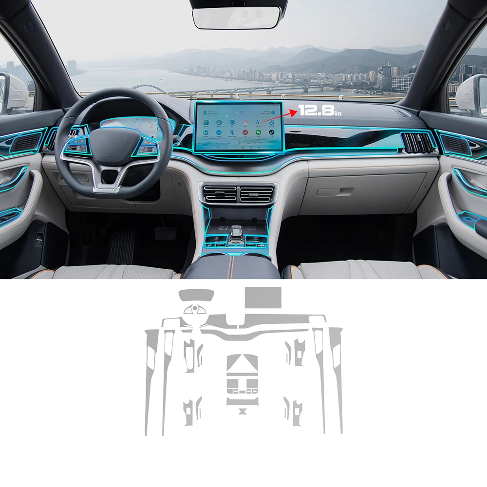 Protection d'écran et console centrale pour BYD Seal U avec film TPU, affichage tactile clair et gestion des rayures.