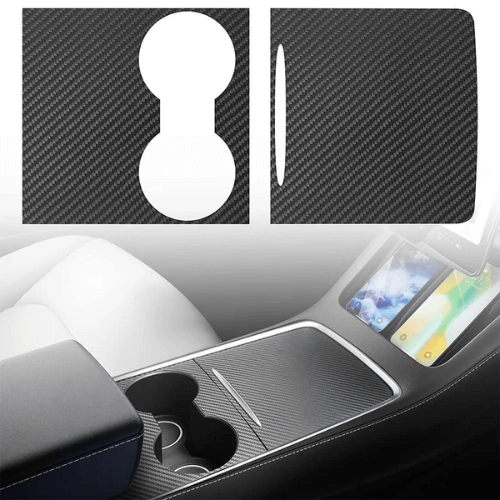 Covering console centrale Tesla in carbon for enhanced style and protection of the vehicle's interior.