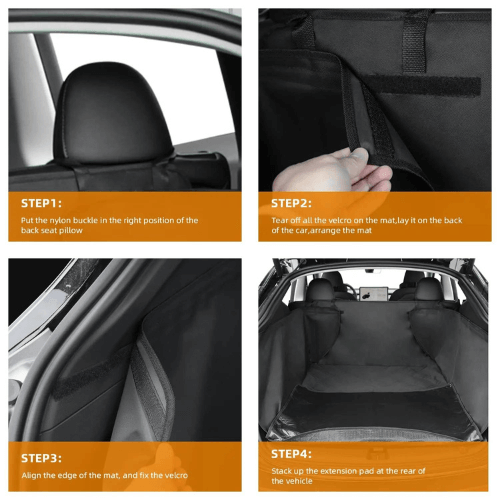 Step-by-step guide for installing a cargo protector mat in a Tesla vehicle.