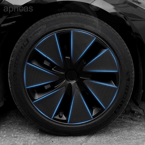 Black alloy wheel with blue accents, showcasing a modern design for Tesla Model 3 Highland enjoliveurs.