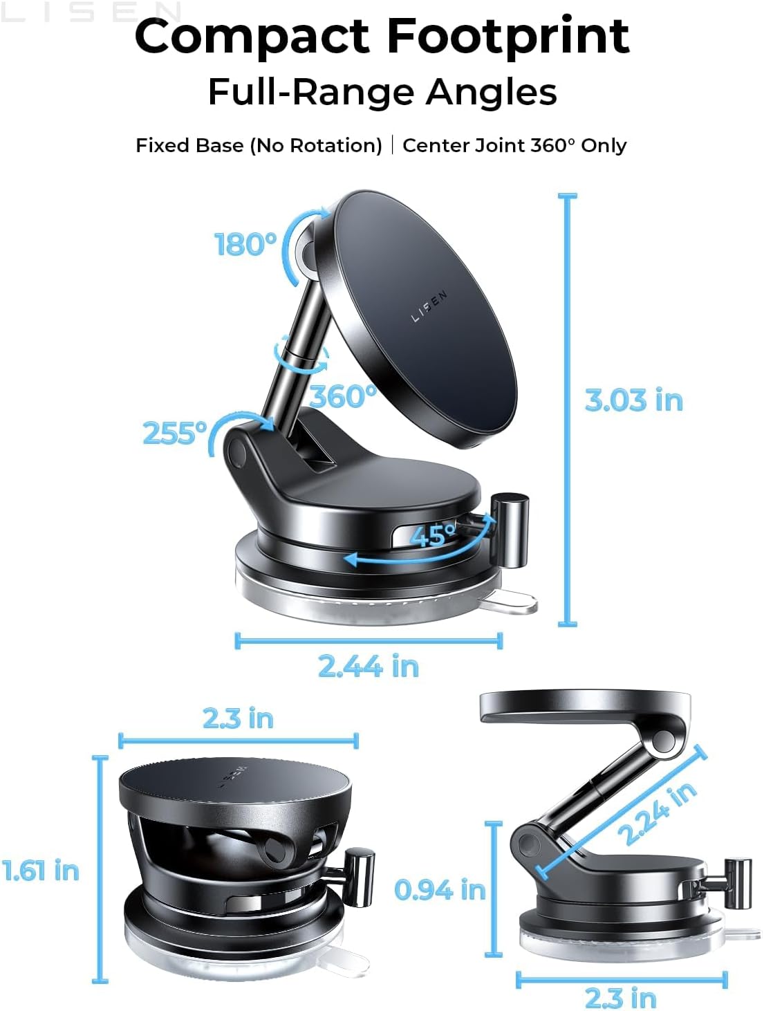 LISEN for 15W Magsafe Car Mount Charger, Magnetic Phone Holders for Your Car, Magnetic Wireless Car Charger, Suction Phone Mount for Car Accessories for Truck Jeep for iPhone 17 Pro Max 16 15 14 13 12
