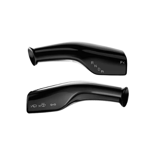 Covering de commodos pour volant Tesla, finition noire, style moderne et protection contre l'usure quotidienne.