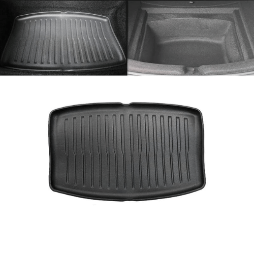 Tapis de coffre pour Tesla Model 3 Highland, noir, design élégant et fonctionnel, protection optimale de l'espace de chargement.