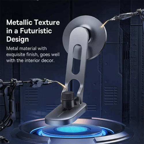 Support de téléphone métallique au design futuriste, parfaitement adapté pour l'intérieur d'une voiture.