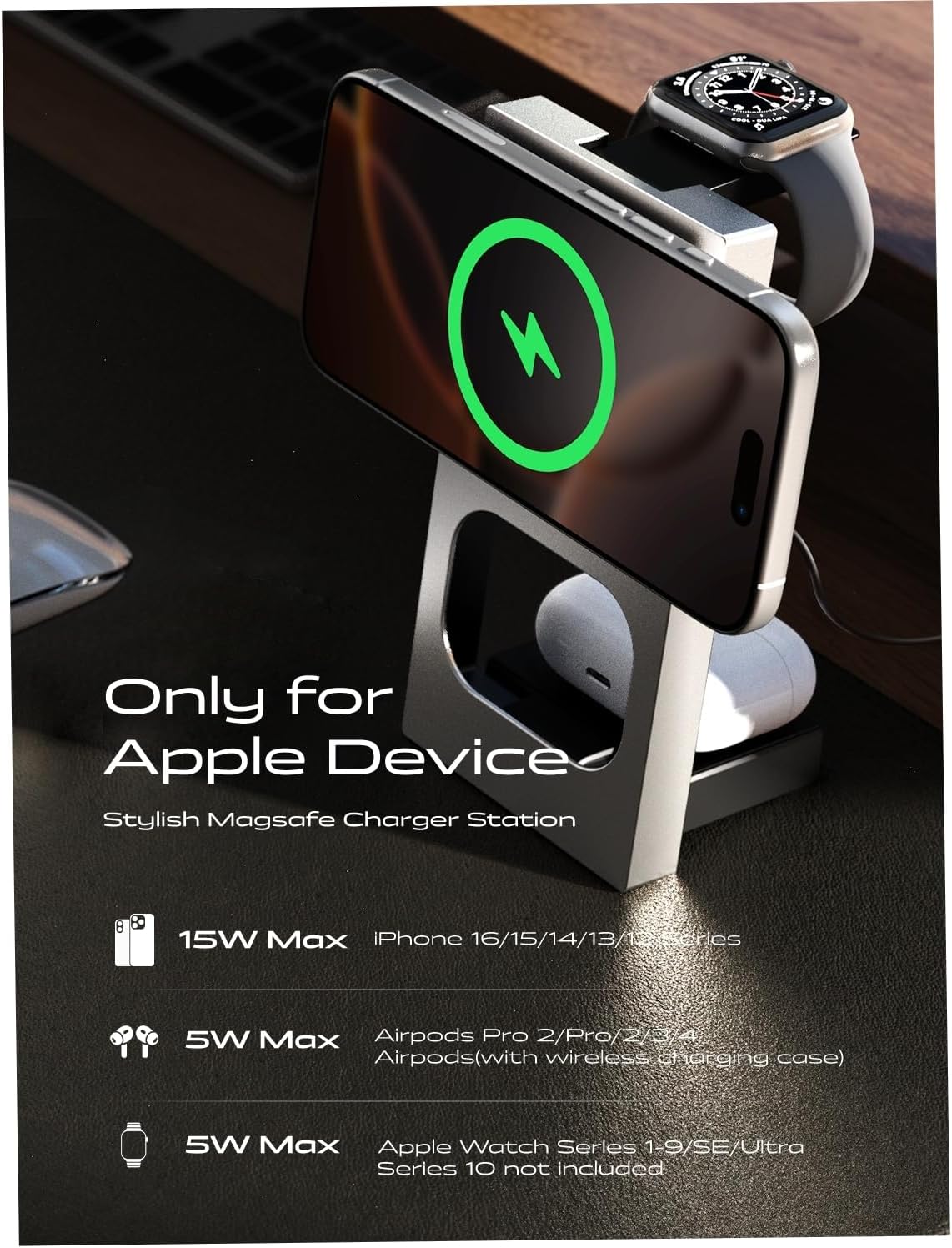 LISEN Qi2 3-in-1 15w MagSafe Charging Station