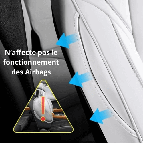 Housse de siège en similicuir, n'affectant pas le fonctionnement des airbags, garantissant sécurité et confort.