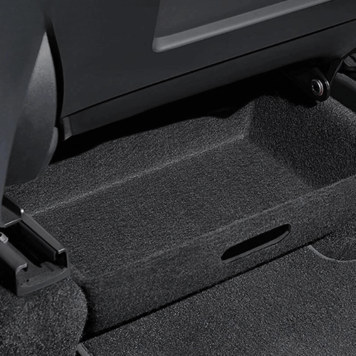 Bac de rangement sous siège pour Tesla Model Y, conçu pour optimiser l'espace de rangement.