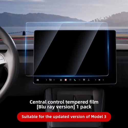 Tempered screen protector for Tesla Model 3 interior, featuring blue ray version for optimal visibility and protection.