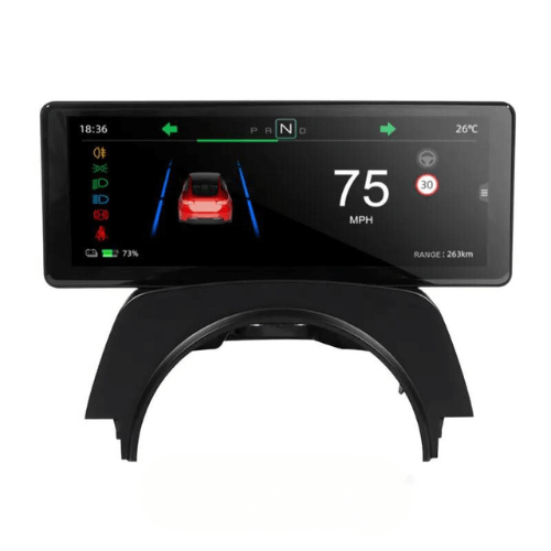 Ecran LCD de tableau de bord pour Tesla Model 3 Highland, affichage vitesse 75 MPH et informations de conduite.