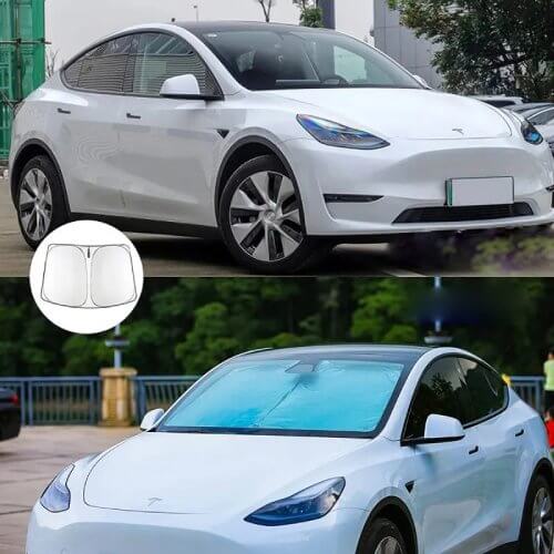 Pare-soleil pliable pour Tesla, protégeant de la chaleur et des rayons UV, design élégant pour un ajustement parfait.