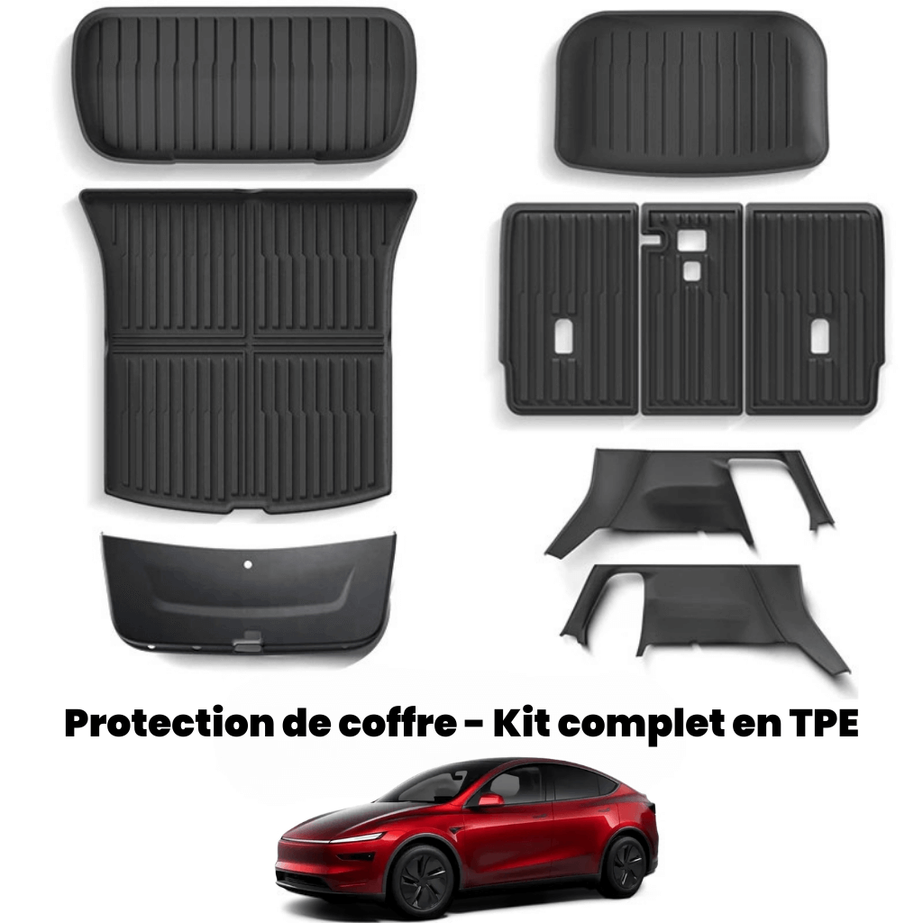 Tapis de coffre complet en TPE pour Tesla Model Y Juniper 2025, protection et nettoyage facile.