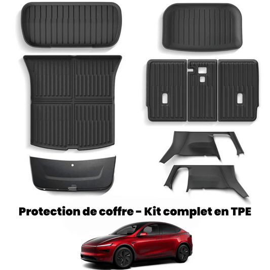 Tapis de coffre complet en TPE pour Tesla Model Y Juniper 2025, protection et nettoyage facile.