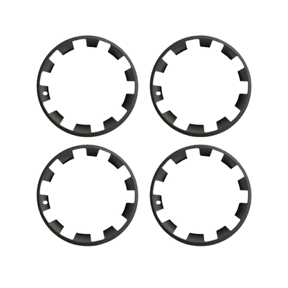 Set of four 20-inch black wheel covers for Tesla Model Y, designed to protect and enhance wheel aesthetics.