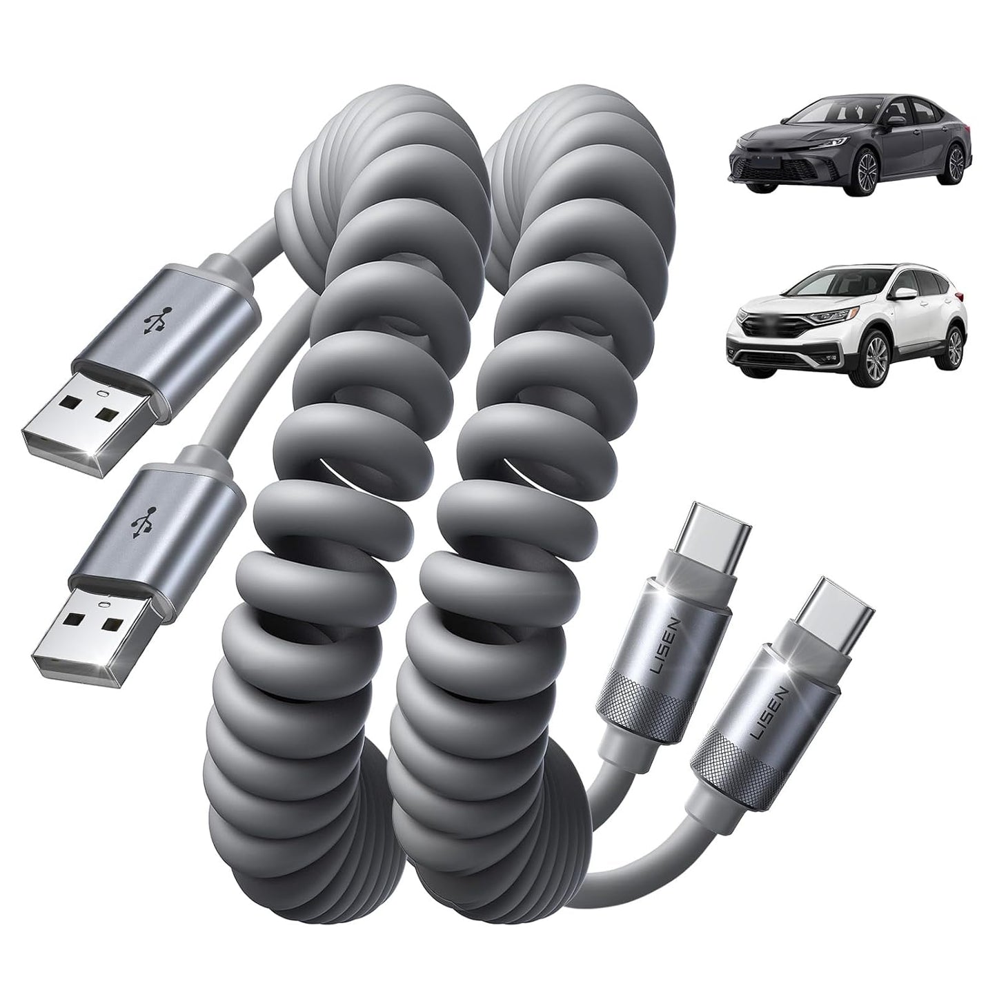 LISEN Coiled USB A to C Cable (2 Pack)