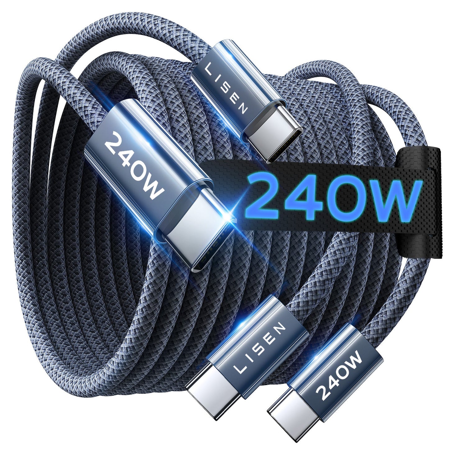 LISEN USB C to USB C Cable, 240W C to C Cable Fast Charging [6.6ft, 2-Pack]