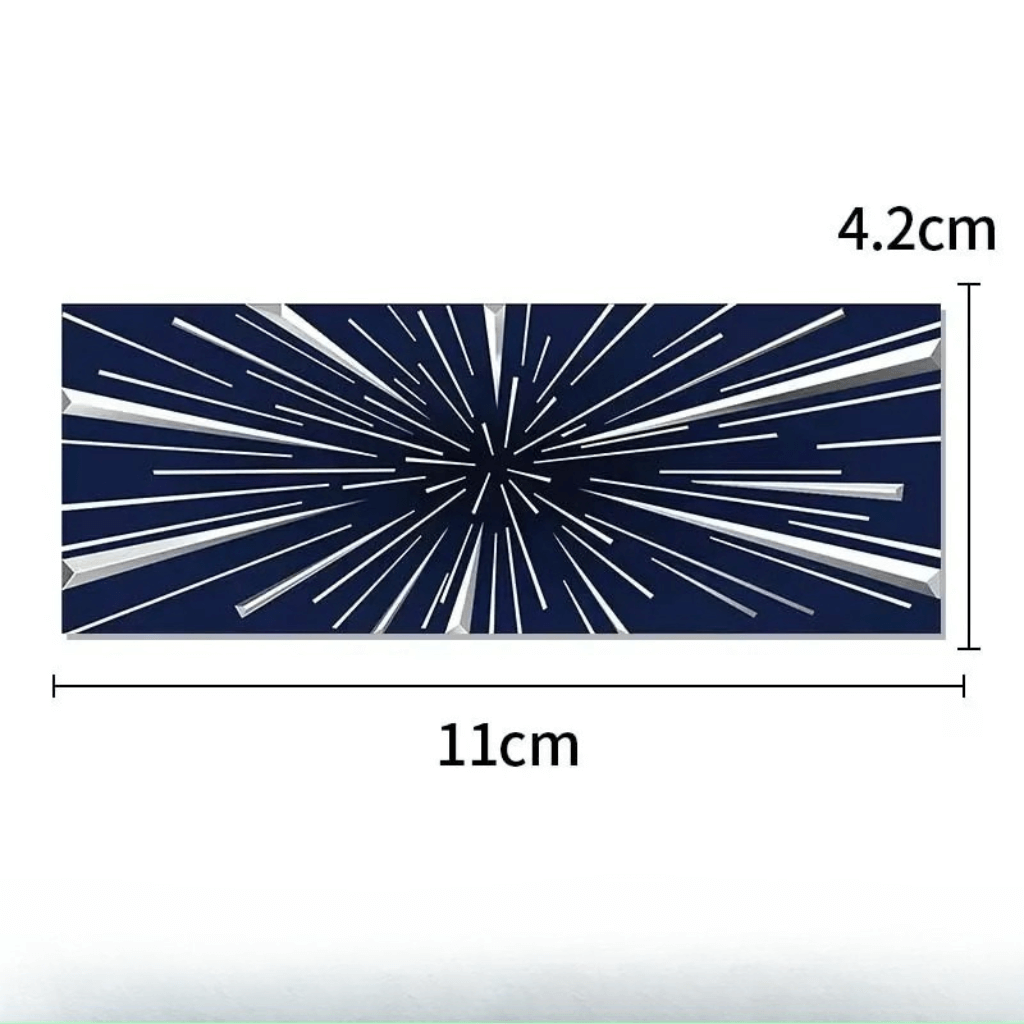 Tesla Launch Edition emblem design featuring shiny metallic accents on a dark background, measuring 11cm x 4.2cm.